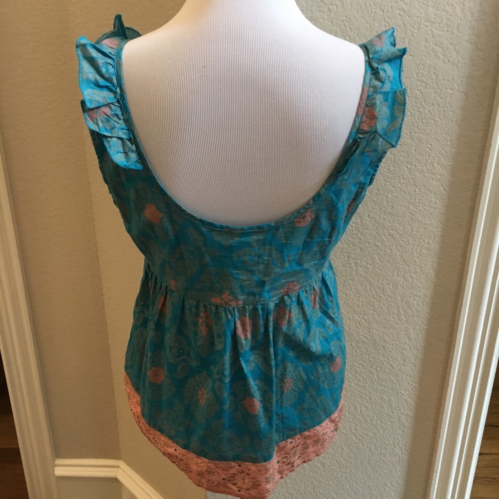 Edme & Esyllte Ruffle Lace Turquoise Top Size 2 - Picture 9 of 13